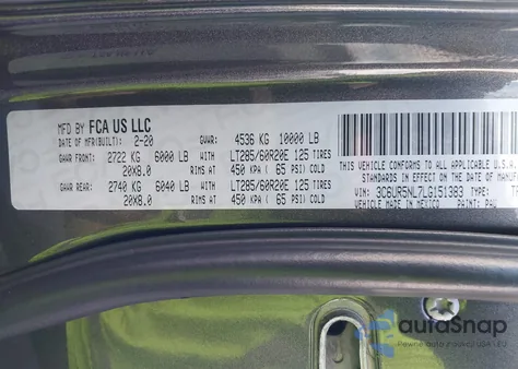 2020 Ram 2500 Laramie 4X4 6'4 Box from USA, damaged, VIN 3C6UR5NL7LG151383